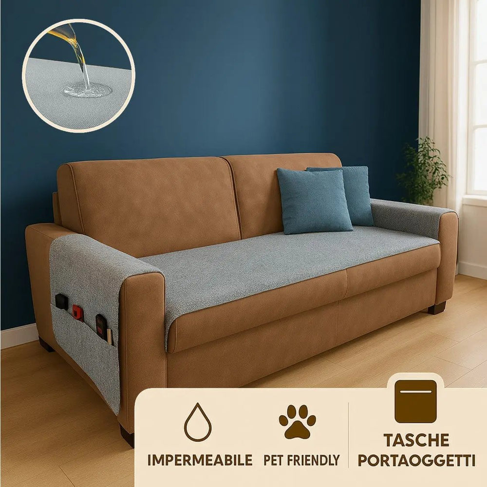 Runner Copriseduta divano Impermeabile con copribraccioli - ARMOR grigio-0